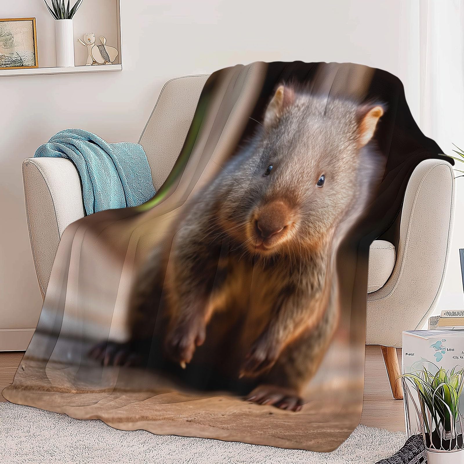 wohndecke Niedlicher Cartoon-Wombat, Super Weiche Gemütliche Warme Flanell-Wurfdecke, leichte dekorative Klimaanlagen-Decke, Sofa Couch Wohnzimmerdekoration für Erwachsene Kinder Büro 150 x 200 cm