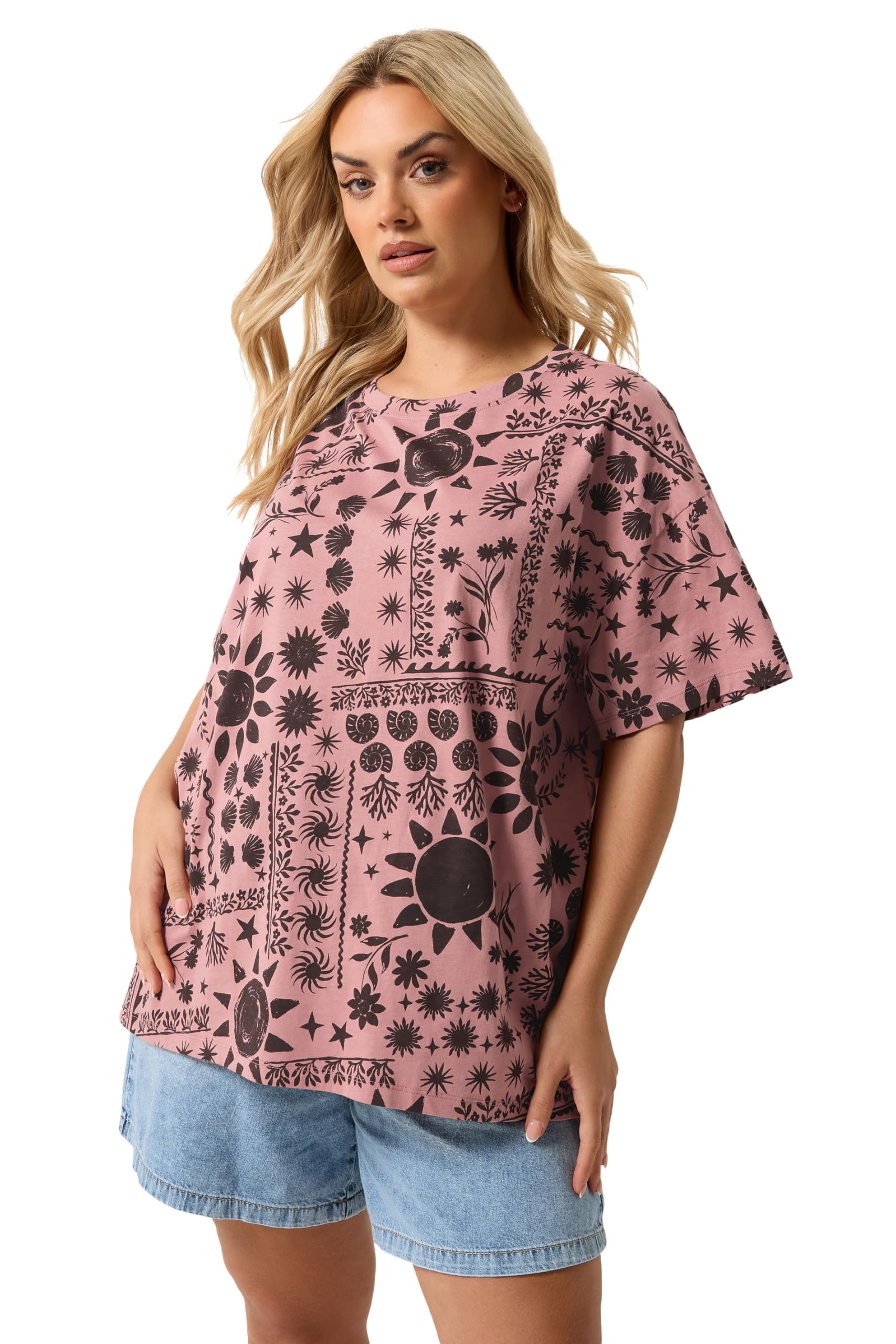 Yours Women's Pink Mixed Celestial T-Shirt In | : Size 16