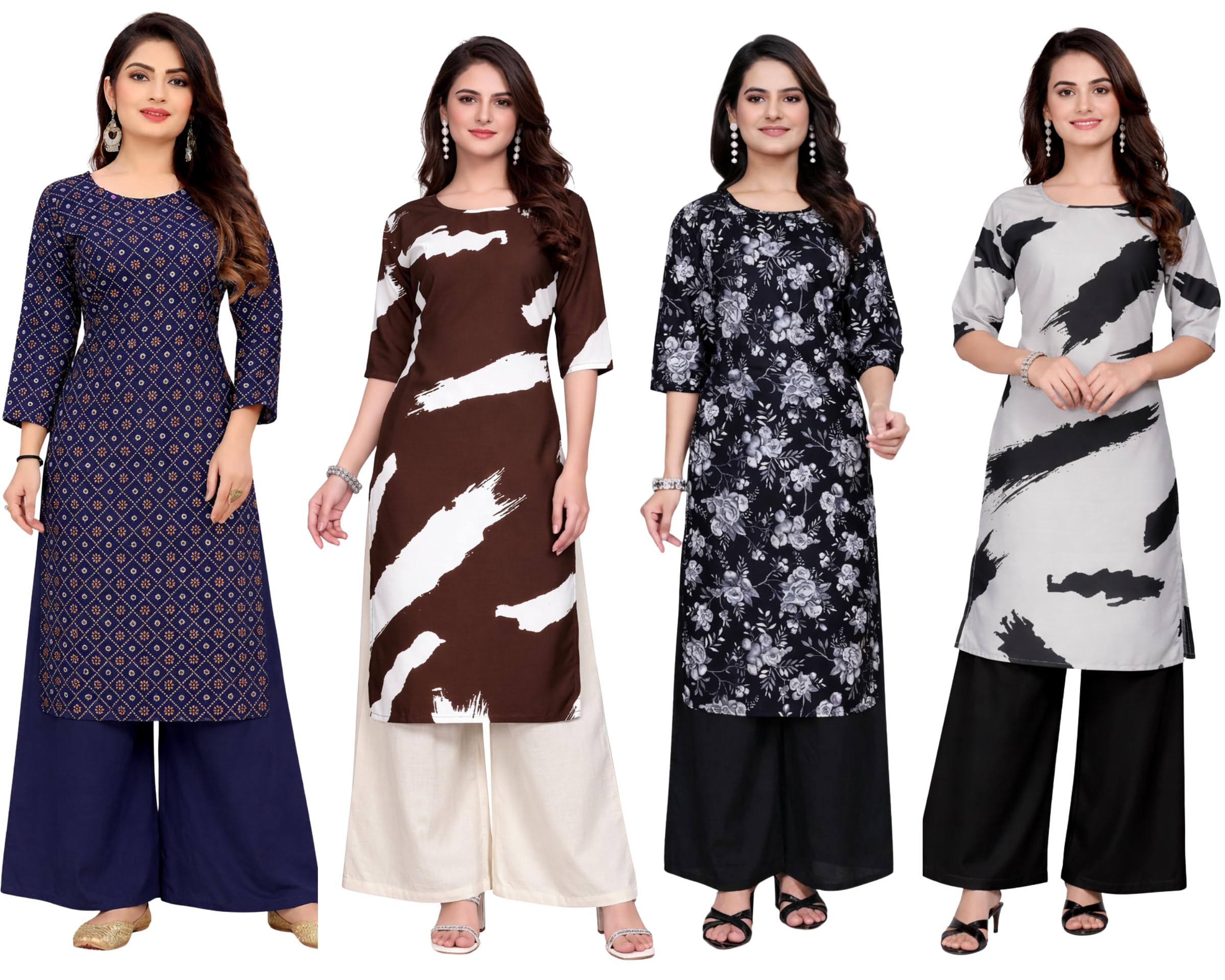 Women’s Printed Kurti combo pack of 4 only – Trendy Floral and Abstract Print Straight Printed Kurti, Office, Festive and Everyday Wear (Only Kurti's)-picture-12