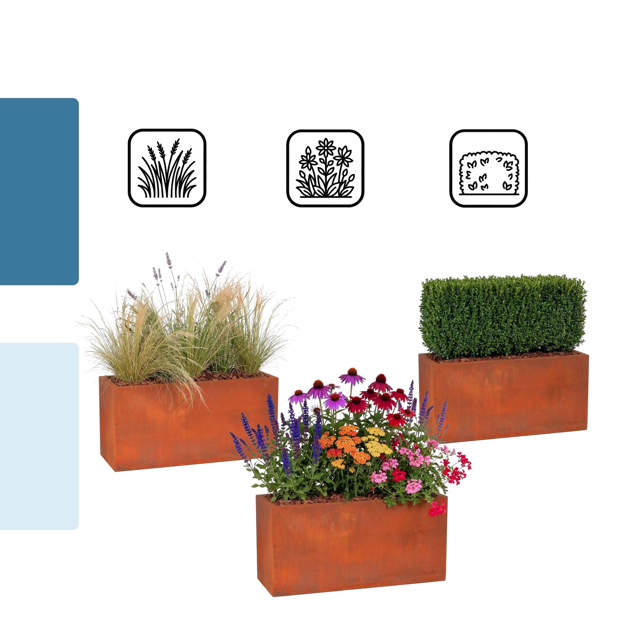 Relaxdays Fioriere, 2 Misure, Effetto ruggine, Giardino, terrazza, Balcone, rettangolari, vasi