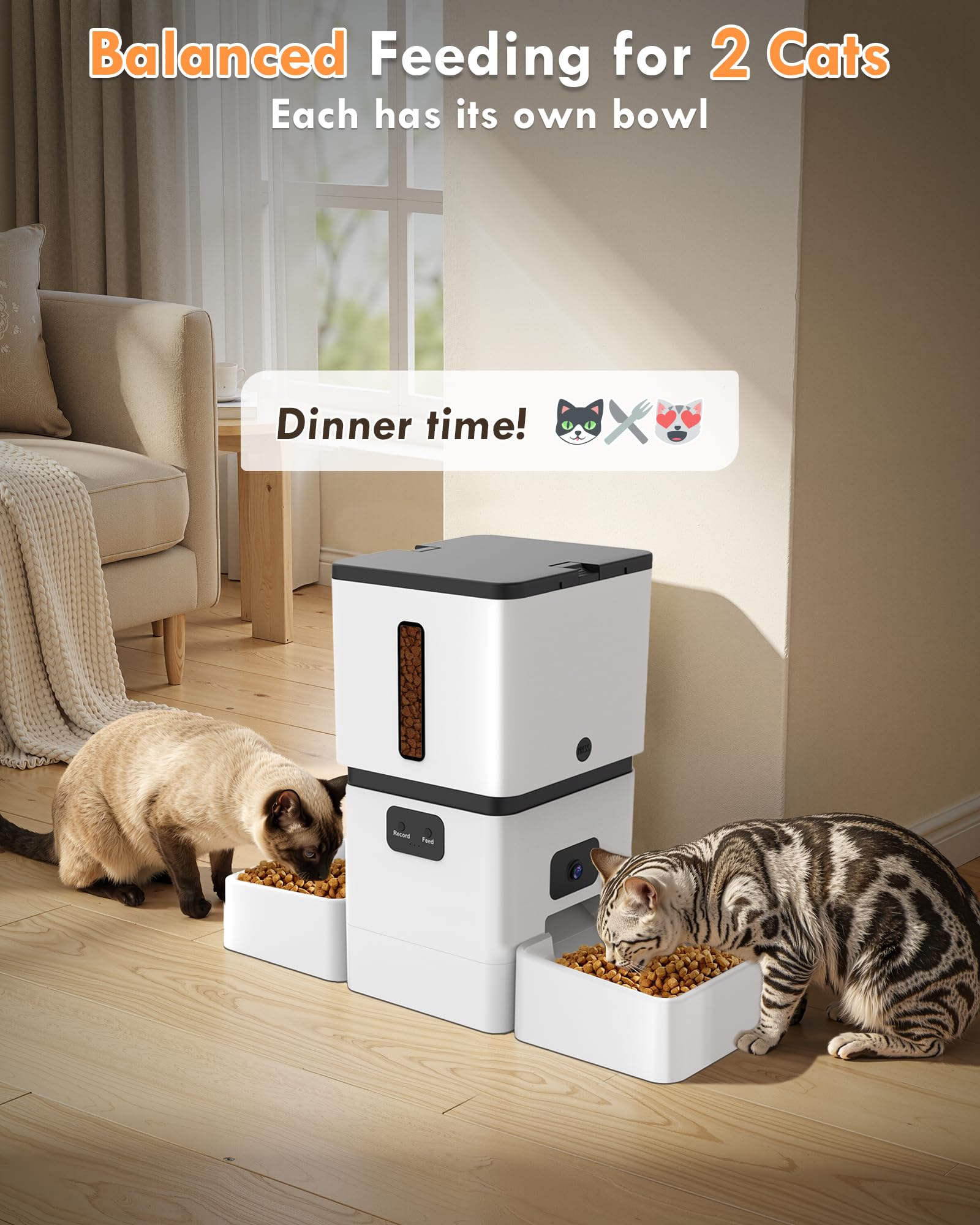 Yakry Automatic Cat Feeder for 2 Cats - Two HD Cameras Easy Setup 5GHz Stable WiFi Dog Food Dispenser with HD Night Vision - 8L Pet Feeder with Dual Bowls for Multi-Cat & Small Dogs Indoor - image 3