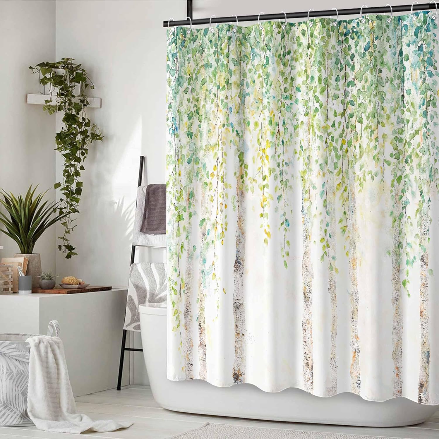 Yeoiat Birch Forest Shower Curtain Willow Leaves Landscape Shower Curtains for Bathroom Classy Shower Curtain Set with 12 Hooks 72×72 Inches.