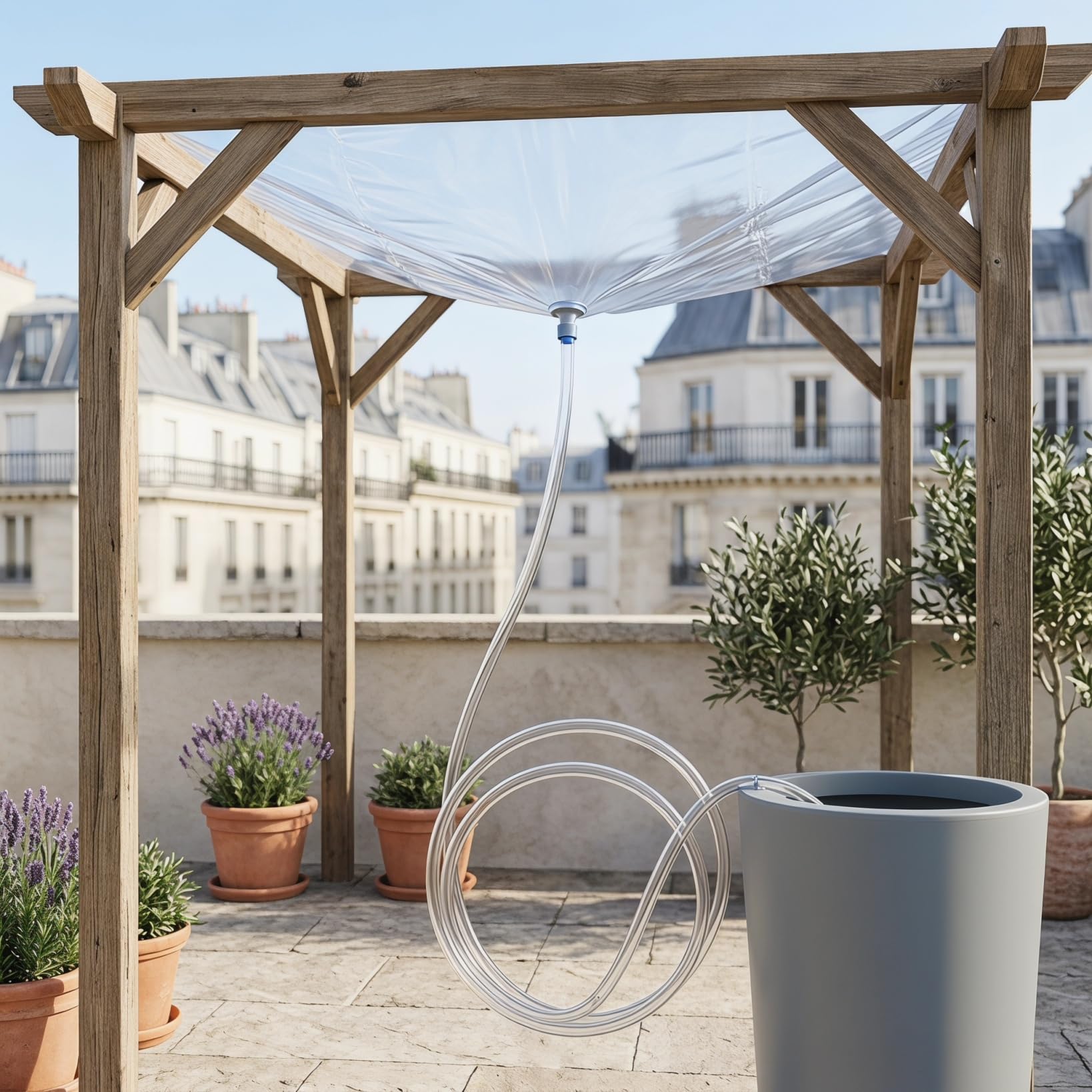 Didiseaon Bâche de Récupération d'eau de Pluie 120x100 Cm avec Bac Collecteur et Tuyau D'évacuation 4 Mètres, Kit Complet pour Dérivation des Fuites Plafond et Toiture, Étanche et Solide