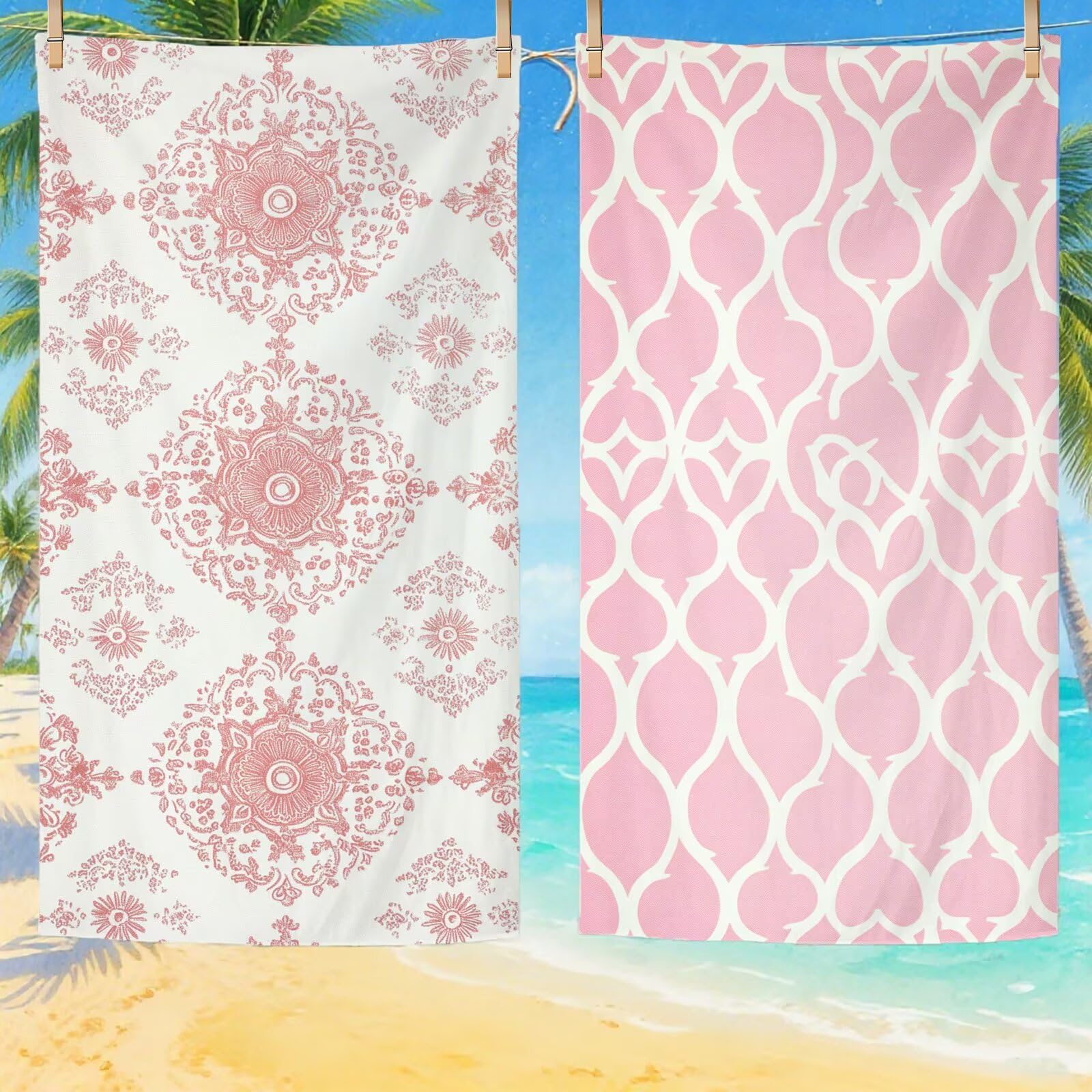 Telo Mare Microfibra, Telo Mare Grande 200x100 cm Set da 2, Antisabbia Asciugatura Rapida Assorbente Salvietta da Spiaggia Asciugamano per Palestra Piscina Viaggi Picnic, Europa settentrionale Q-658