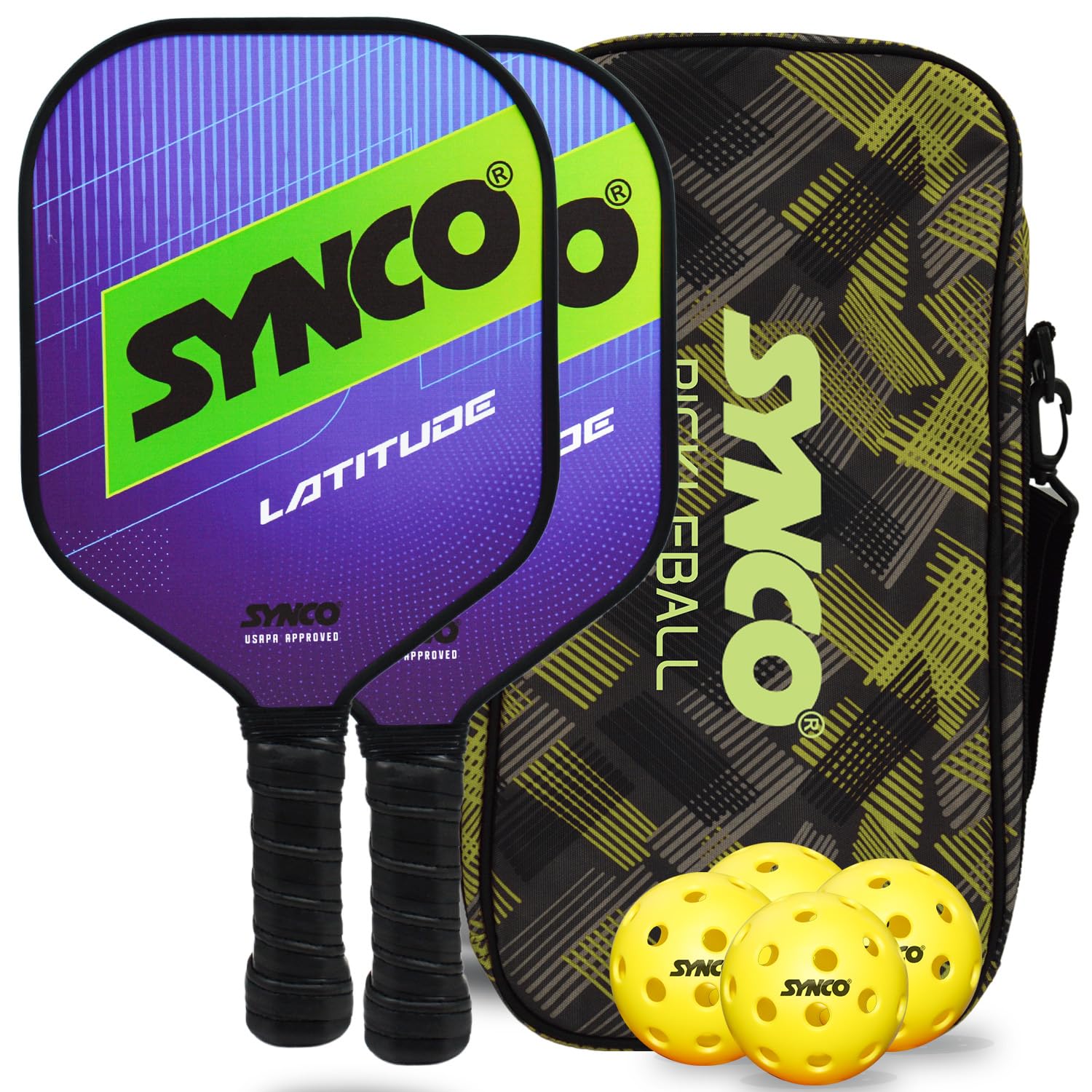 Synco Pickleball Paddle Set | 2 Pickleball Rackets and 4 Pickleballs with Carry Bag | Fiberglass Lightweight Racket with Cushion Comfort Grip (16mm, Latitude Blue) (B0D296GCXN) Amazon Price History, Amazon Price Tracker