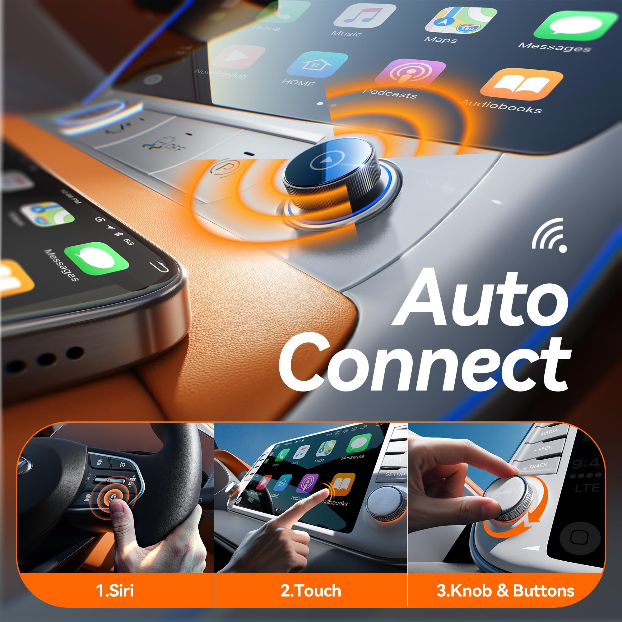 Cleviton for Apple Wireless Carplay Adapter UK, 60% Smaller, No Lag, Plug and Play, Bluetooth/WiFi, Mini Wireless Car play Dongle for iPhone & Cars, Transmit GPS Navigation Devices (Matte Black) — view 3