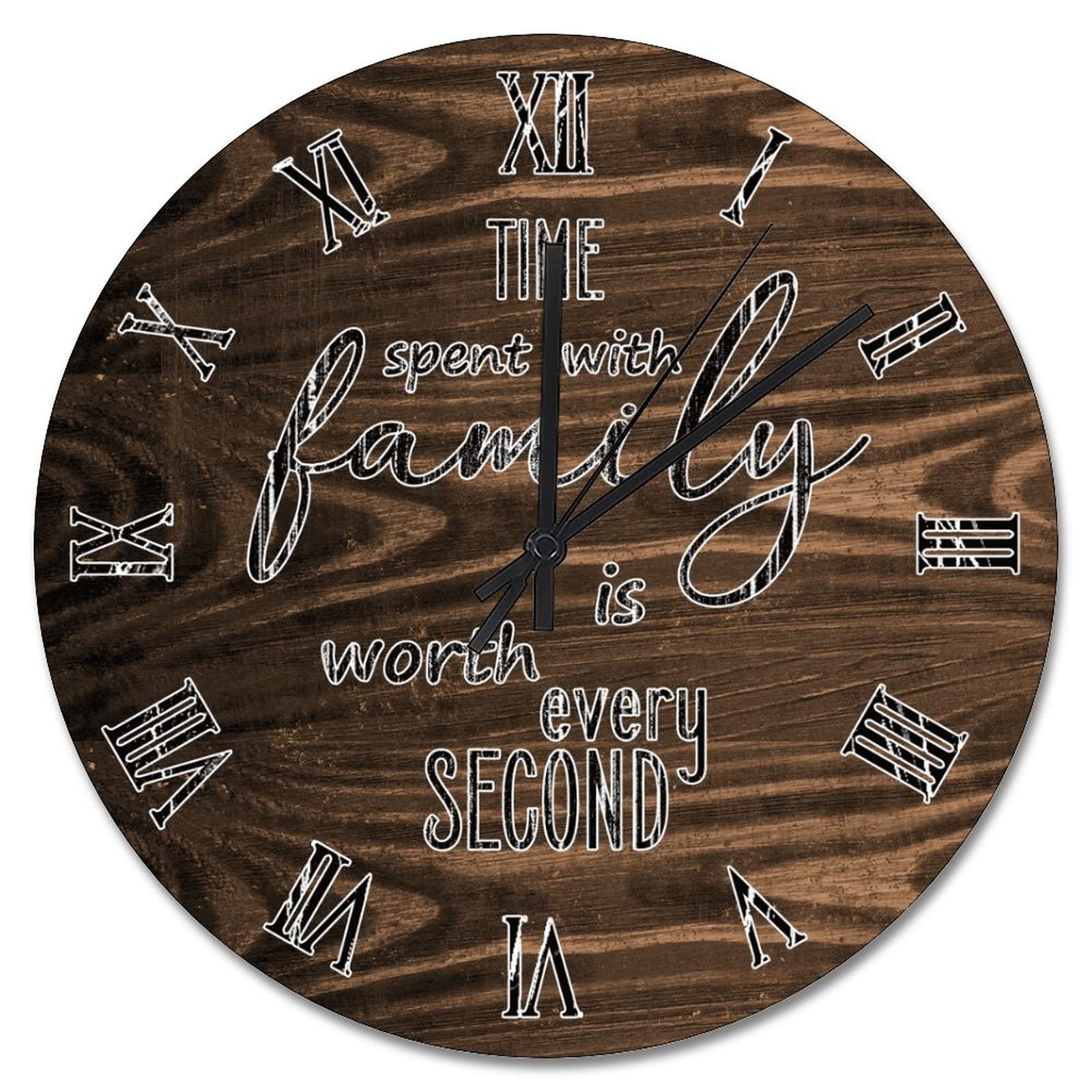Horloge murale en bois marron 38 cm pour salon au style rustique