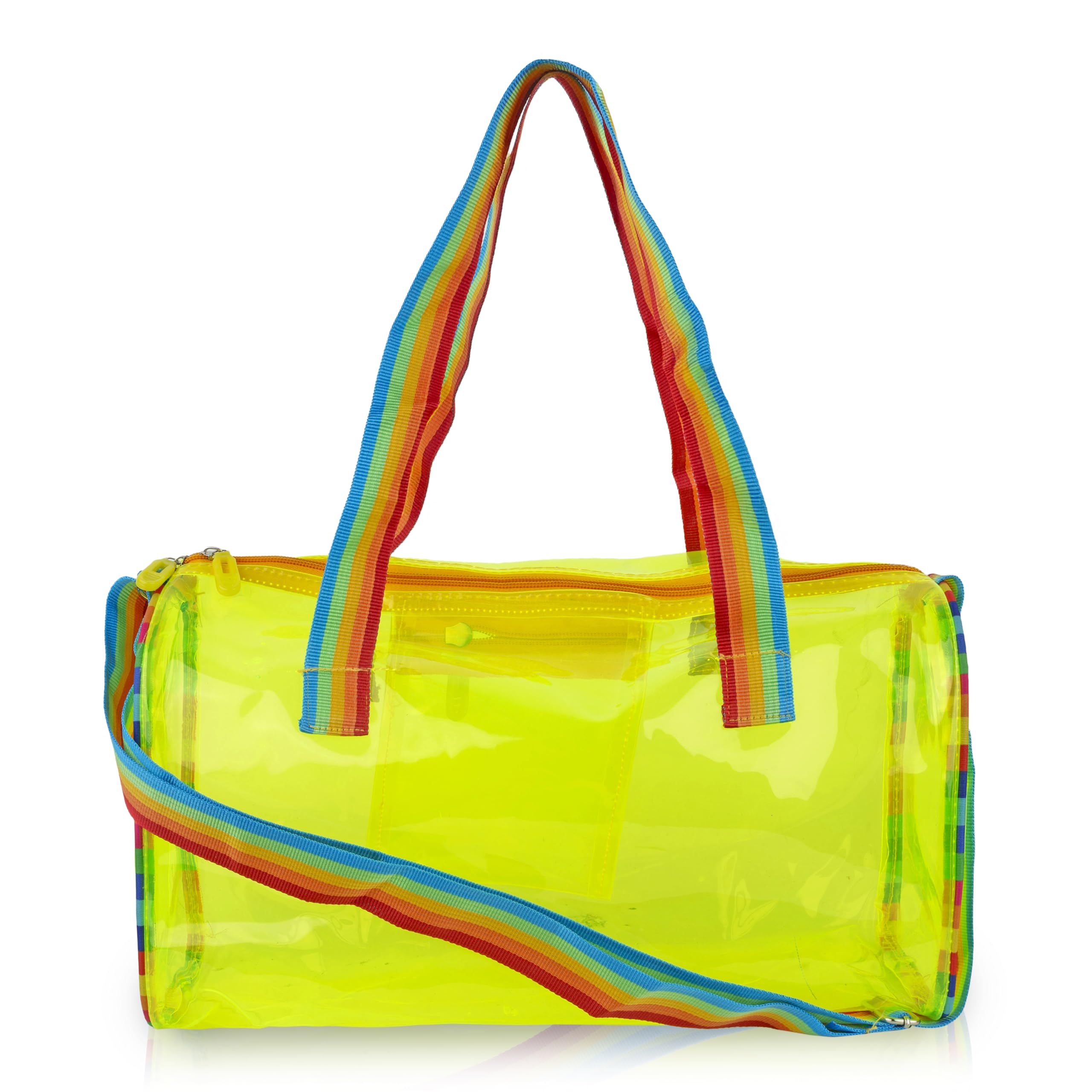 See-Through Jelly Duffle – Yellow Transparent Bag with Rainbow Handles | Trendy Handbag for School, Gym, Travel, Beach-image-6
