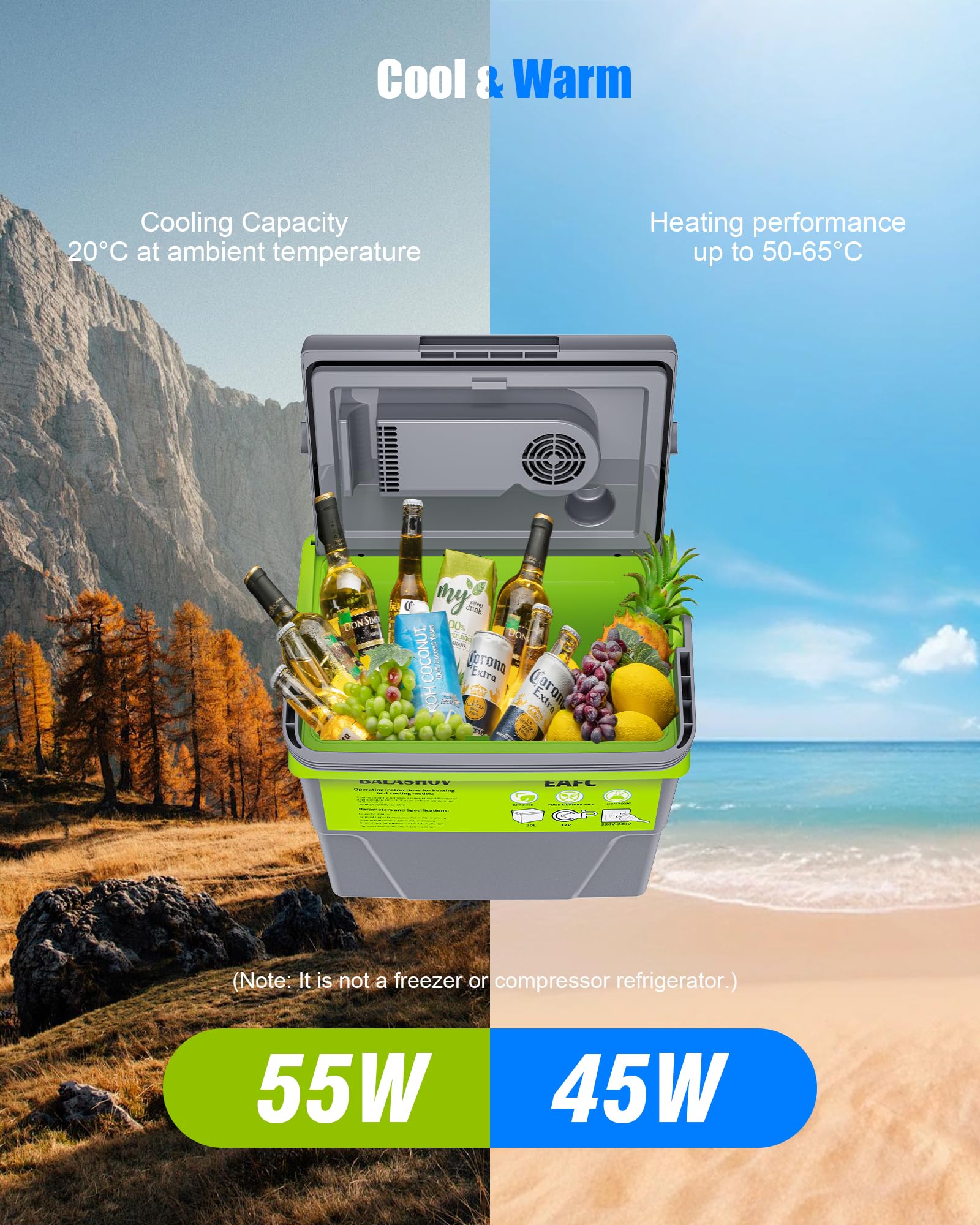 20 litros Nevera Portatil Electrica, 12V 230V Nevera para Coche, Camping, Hogar, Refrigeración y Calefacción