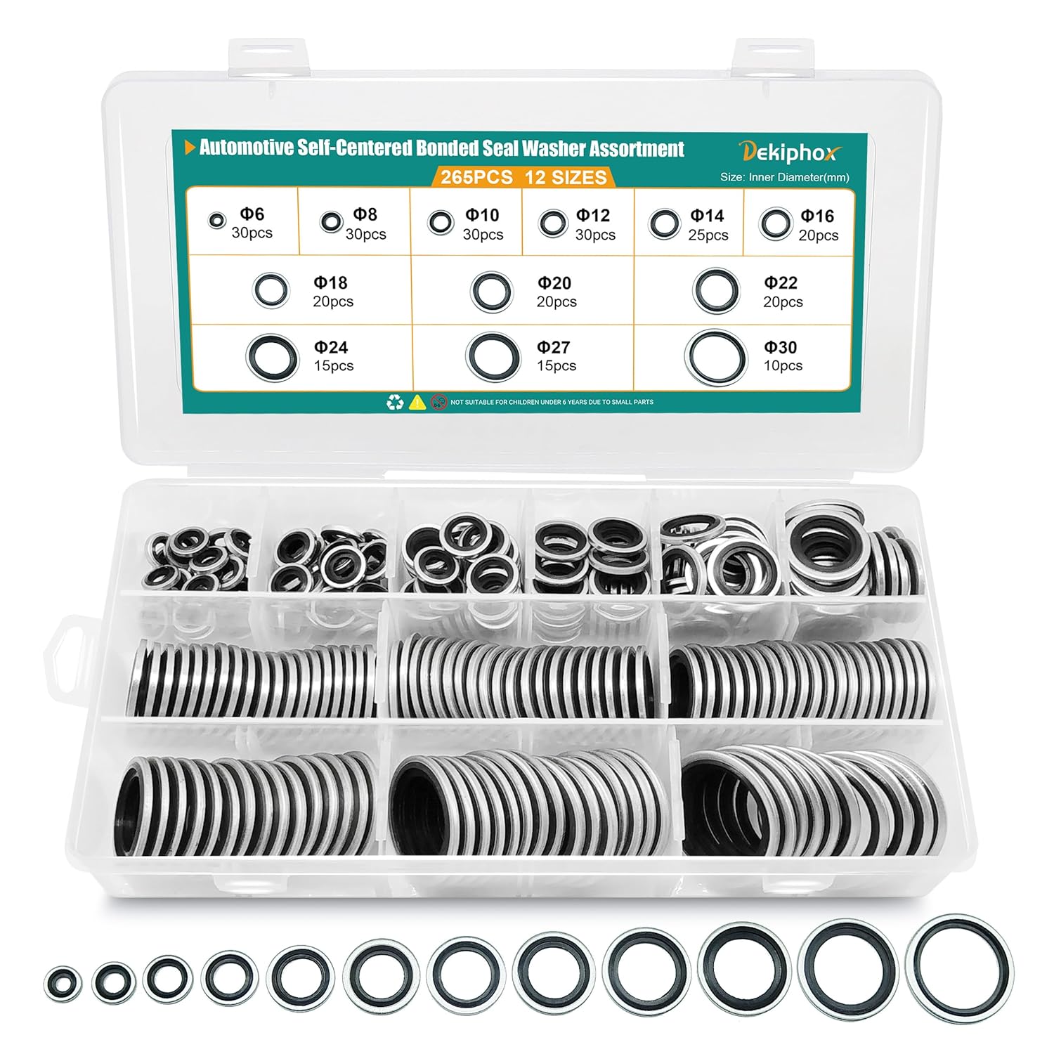 265PCS NBR Metal Bonded Sealing Washers, Metric Zinc-Plated Steel Self-Centred Dowty Seal Gasket Crush Washer Assortment Kit M6 M8 M10 M12 M14 M16 M18 M20 M22 M24 M27 M30