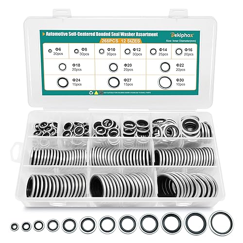 265 piezas NBR Arandelas de sellado unidas de metal, acero chapado en zinc métrico autocentrado Dowty Seal Junta de sellado aplastante Kit surtido