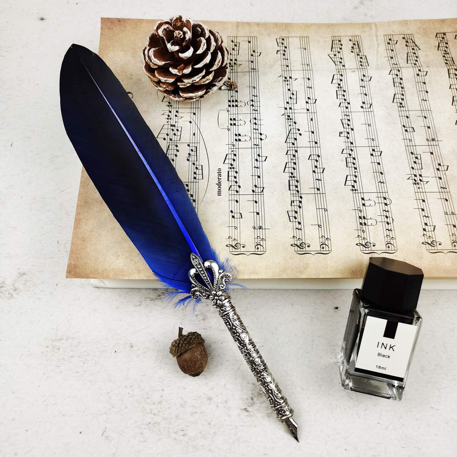 Weikeya Vintage Federstift Set – Kalligraphie Feder Aus Messing Mit 3 Federn & Tintenflasche