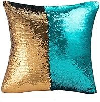 Vista 2 de MOCOFO Juego de 2 fundas de almohada reversibles con purpurina primaveral, diseño de sirena, con lentejuelas mágicas, color verde azulado