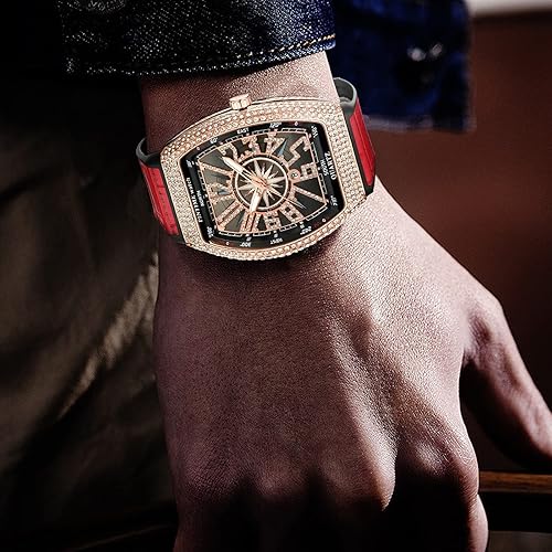 Miniatura 4 de Reloj de pulsera deportiva de cuarzo con esfera de diamante punk para hombre con correa de cuero calendario de cuarzo