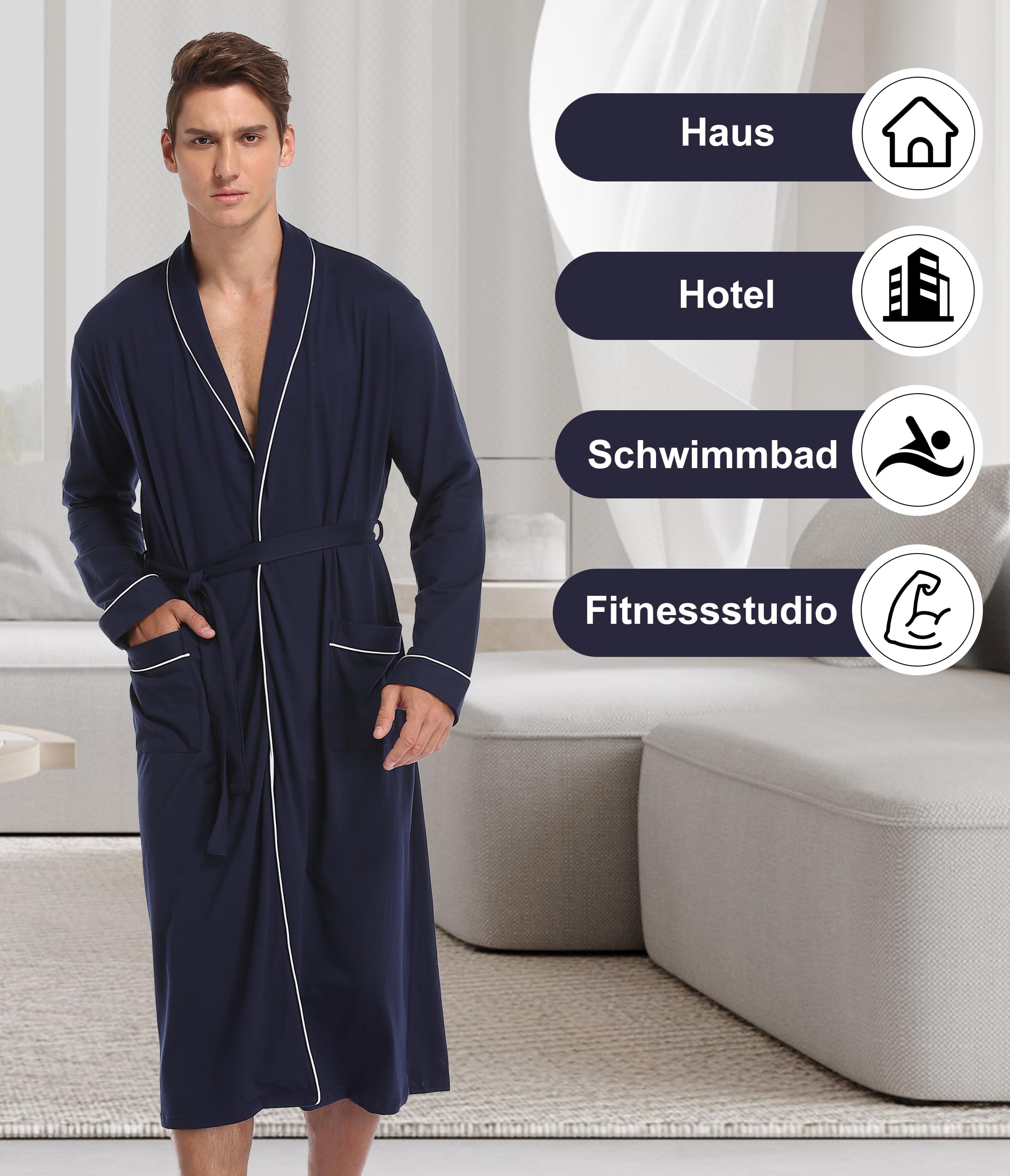 COLORFULLEAF Albornoz para hombre de 100% algodón ligero sauna albornoz para hombre con bolsillo (M-2XL)