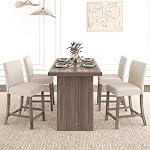 COSTWAY Tabourets de comptoir rembourrés en hauteur 4, Tabourets de bar avec dossier ergonomique, cadre en bois massif, 24.5” Chaises de comptoir en tissu pour l'île de la cuisine, Salle à manger, Pub (Beige)