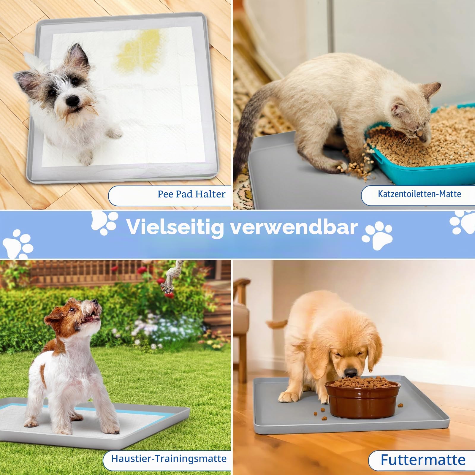 VavoPaw Hund Urinierpad Halter, 24" × 24" Welpen Unterlagen Halter mit Klammen, Erhöht Kante Lecksicher Hundetoilette Halter, Wasserdicht Silikon PIPI Matten Halter, Leicht zu Reinigen Welpentoilette