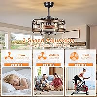 Vista 3 de Caged Ceiling Fans with Lights Black Farmhouse 18‘’ Flush Mount Bladeless Rustic Chandeliers Fan Lights with Remote Vintage Reversible Ceiling Fan
