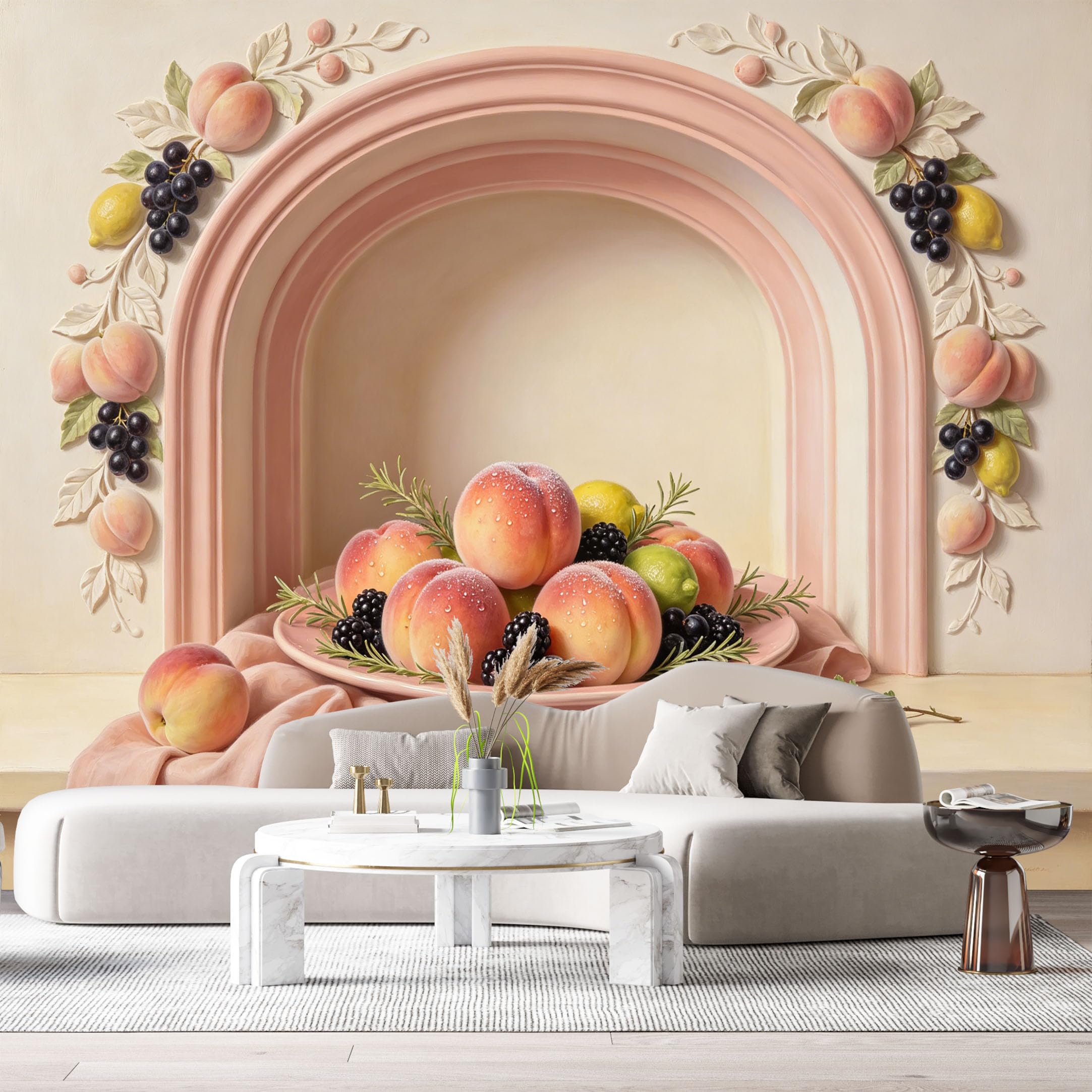 Custom Size Wall Murals Peach Fruit Still Life Oil Painting 3D Trompe L'Oeil SelfAdhesiveWall Fabric Removable Wallpaper Wall Decor for Living Room Bedroom Bathroom
