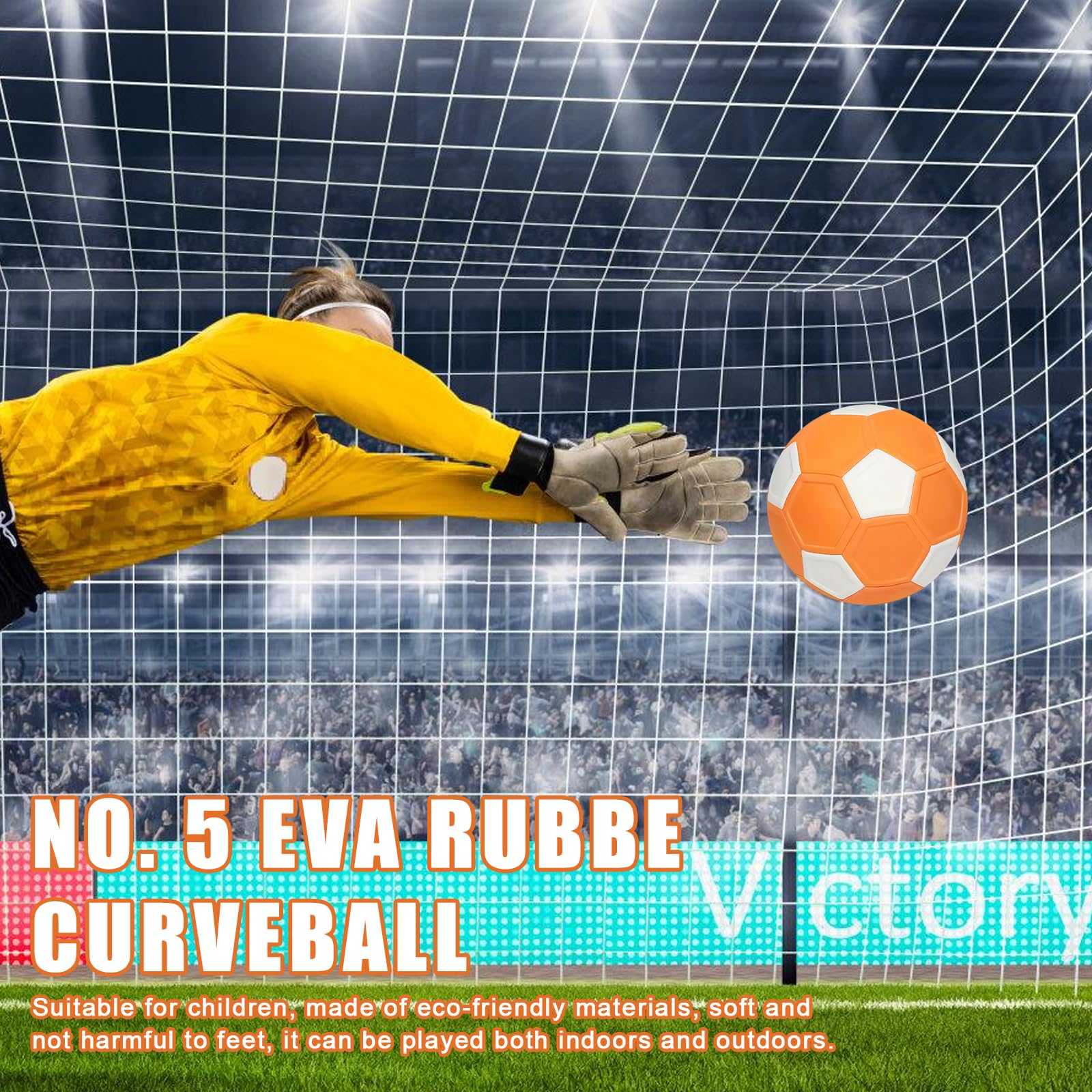 Palla curva da calcio, misura 5, materiale Eva, flessibile, per bambini e allenamento, con pompa a palla, doppio ago + borsa per pallone, colore arancione bianco (22 cm)
