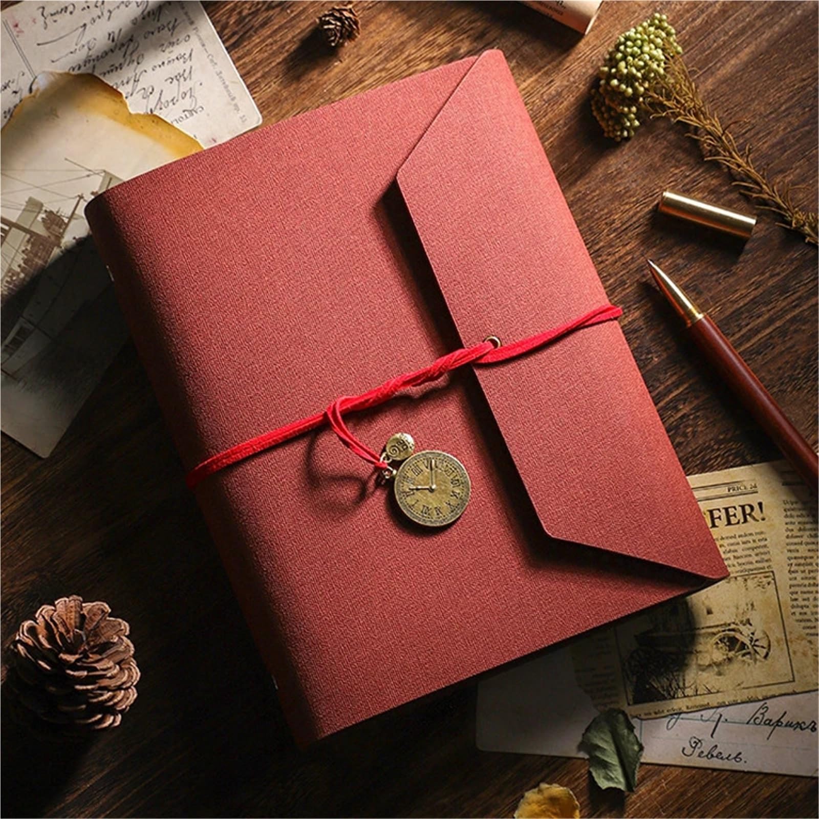 áLbum De Fotos Álbum de fotos laminado hojas sueltas, almacenamiento postales recibos DIY, libro, cuaderno, estuche for, álbum crecimiento, regalos graduación(Red)