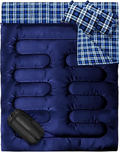 WERTYCITY Saco de dormir doble con almohada, extra grande para 2 personas, para campamento, saco de dormir, ligero, para adultos, niños, mochileros,