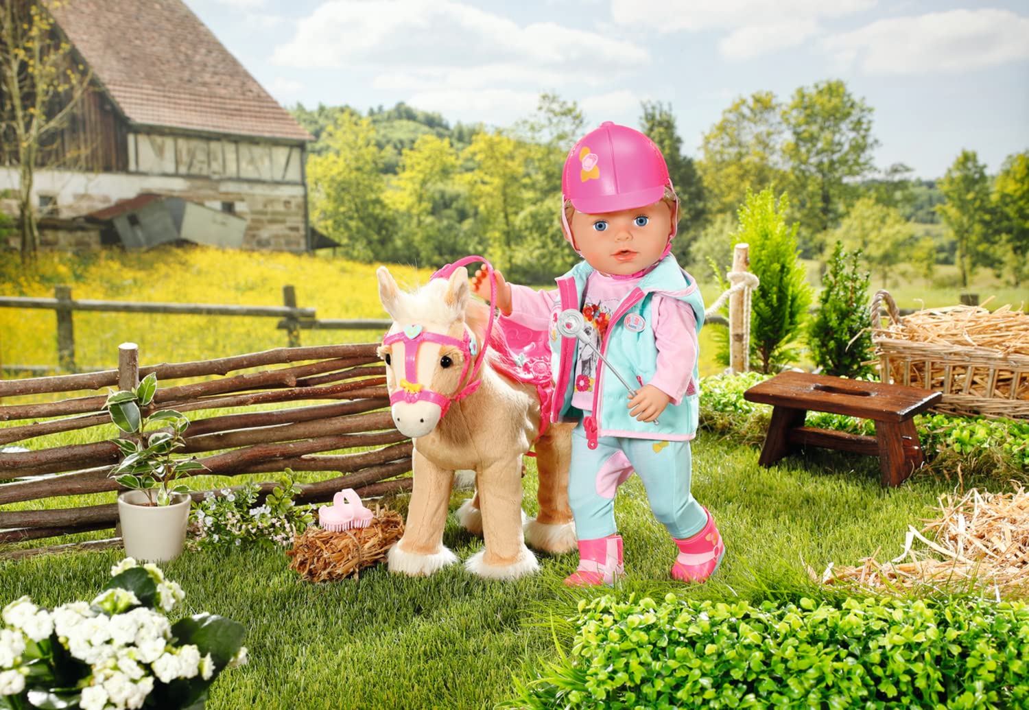 BABY born Zapf Creation 835203 My Cute Horse - Eletronisches Plüschpferd mit Lauf- und Soundfunktion, rosa Sattel, rosa Zaumzeug und Pins zum Dekorieren.