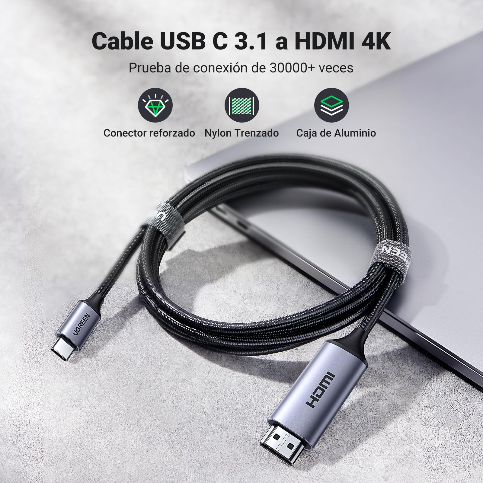 UGREEN Cable USB C a HDMI 4K@60Hz UHD USB 3.0 Adaptador Tipo C a HDMI Compatible con iPhone 17 Pro Max Mac mini M4 Pro Max iPad Pro Air Galaxy S24 2M