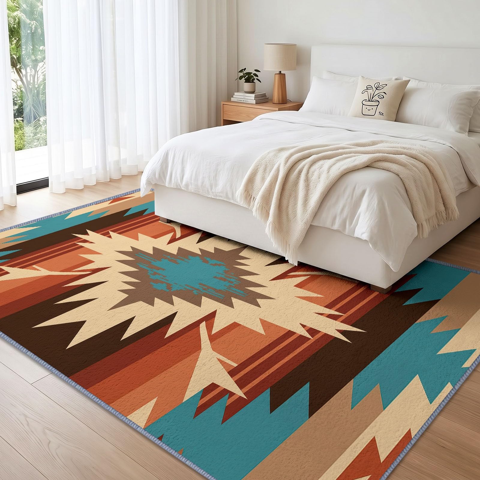 Nastro Di Colore Geometrico Tappeto Soggiorno 80 x 150 cm, Lavabile in lavatrice | Interno Peli Ra Antiscivolo Tappeto, Sud Ovest Tribale Boemia per Camera da Letto Pranzo Ufficio Cucina