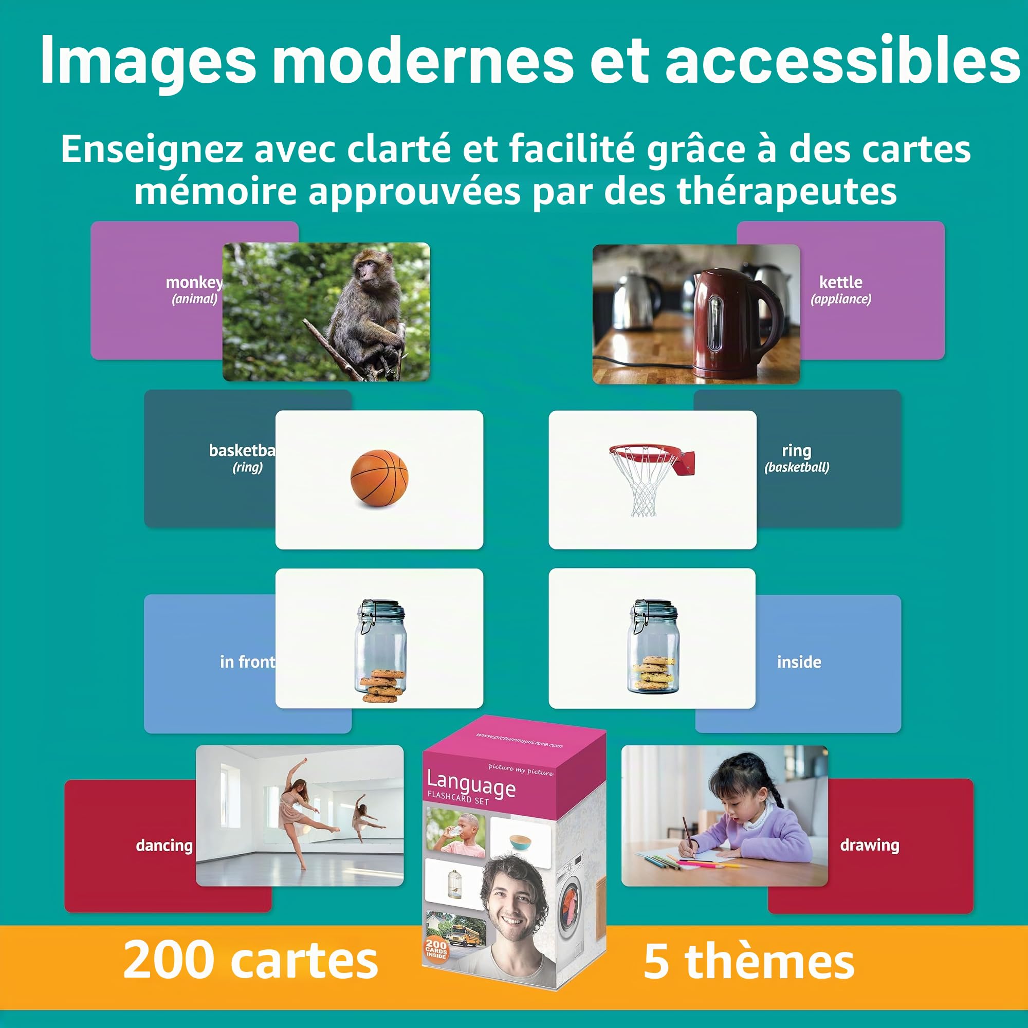 Jeu linguistique Flashcard. 200 Cartes Photo à Visée Linguistique. Matériel d'Orthophonie, Matériel ESL.