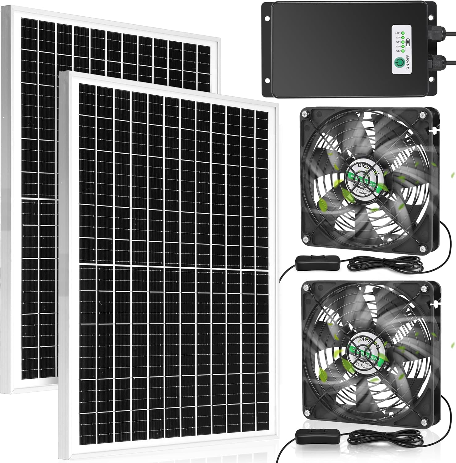 5.5″ Photo voltaic Rechargeable 2 Fan Equipment for Consumption or Exhaust air, Weatherproofed 50W Photo voltaic Powered Followers for Exterior Hen Coops, Greenhouses, Shed, Pet Home Air Air flow