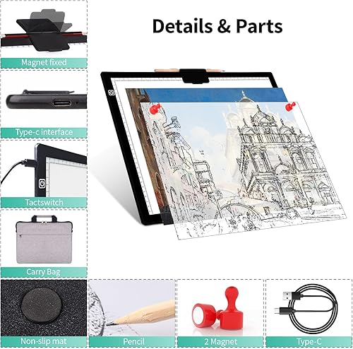 Vista 38 de TSOCOS Almohadilla de luz recargable A3, tablero de luz de pintura de diamante súper brillante, caja de luz portátil con pilas, 3 colores, 6 niveles