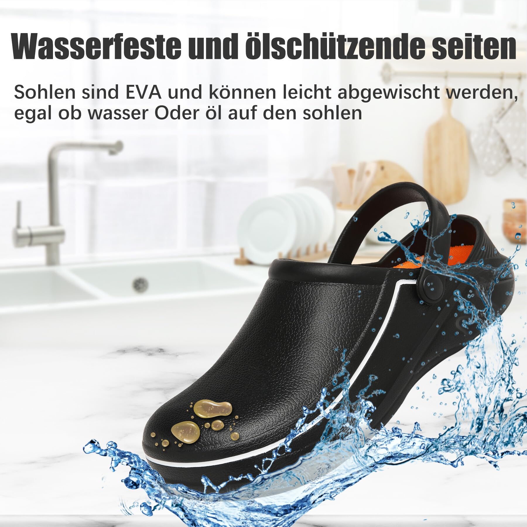 Bella Bays Geschlechtslose wasserdichte ölbeständige rutschfeste Kochschuhe Gartenschuhe Krankenpflegeschuhe EU36-45