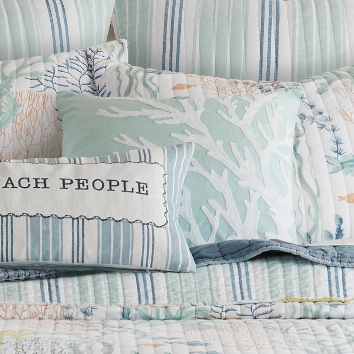 Levtex Home - Ocean Meadow - Decorative Pillow (18x18in.) - Coral - Teal and White