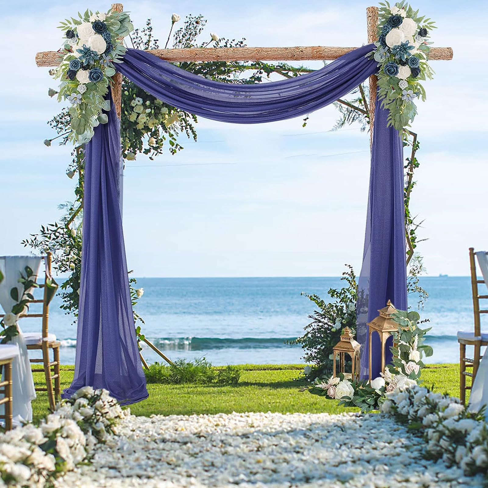 HUHJYUGE Voilage Arche Mariage Bleu, Rideau Arche de Mariage, Mariage Arche Tenture Voilage, Extérieur Mariage Rideau Tulle, pour Décoration de Mariage, Cérémonie, Fête (1 1000cm)