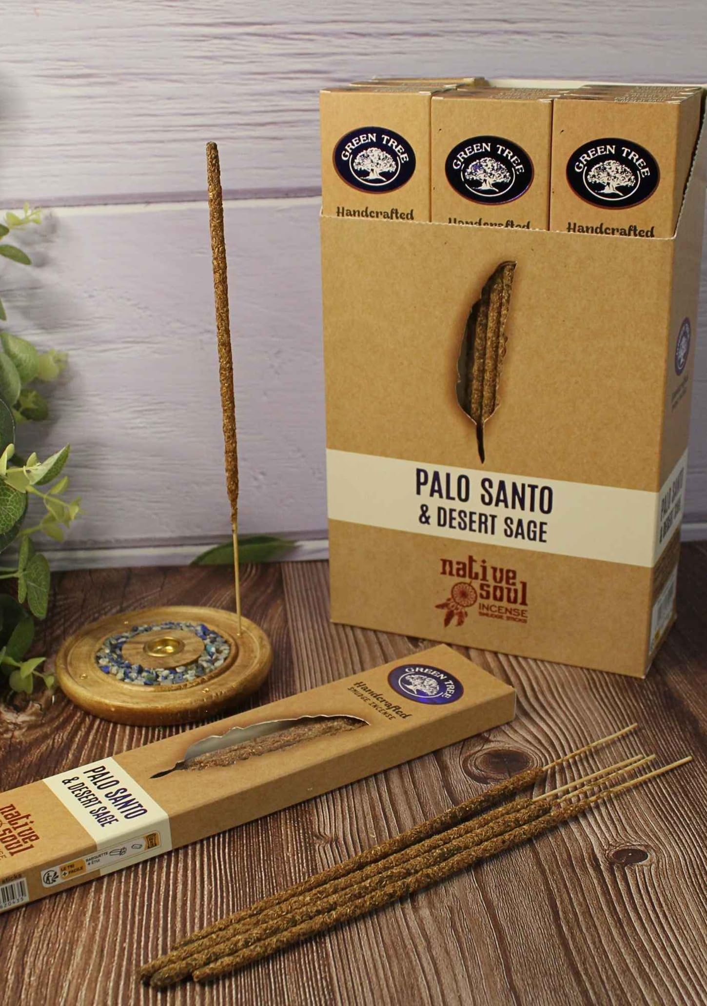 Jrose Collections Multicolor Native Soul Palo Santo Incense Sticks – 3 Box Set With Jrose Wooden Burner – Handcrafted Masala Smudge Sticks – Choose From 6 Fragrances (Palo Santo & Desert Sage – 3 Box Set With Burner)