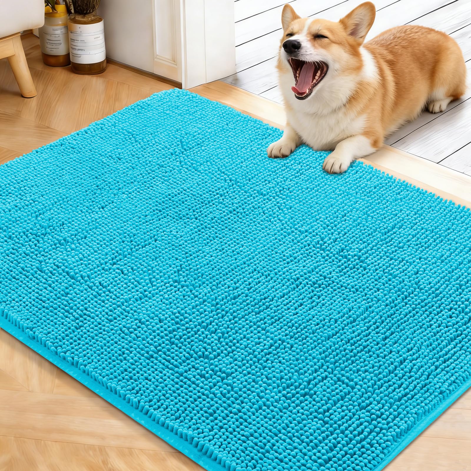 OLANLY Dog Door Mat for Muddy Paws 40x32, Super Absorbent Chenille Mud Mat