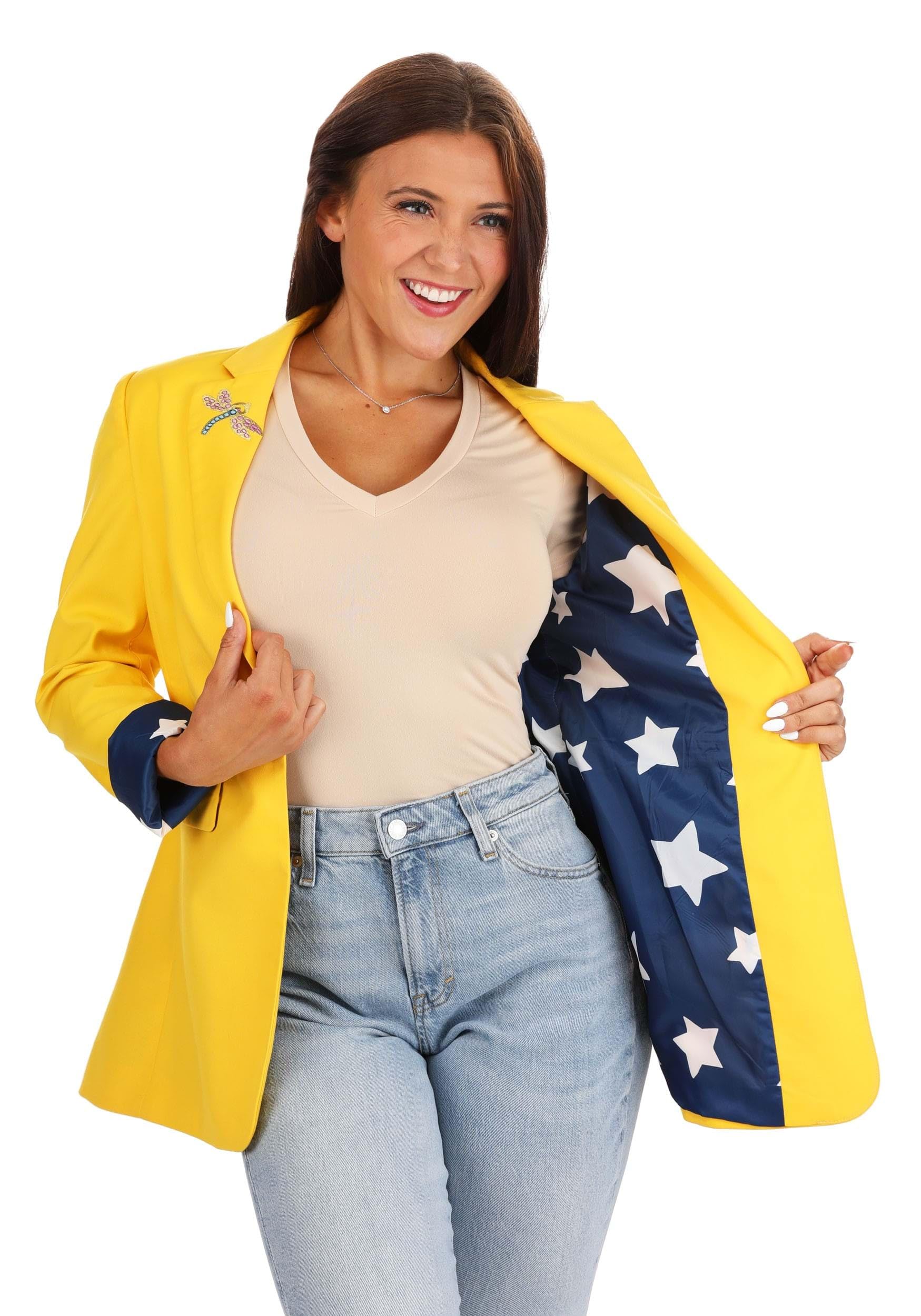 Coraline Yellow Blazer Jacket for Women - Womens Casual Blazers Open Front One Button 2 Pocket Themed Suit