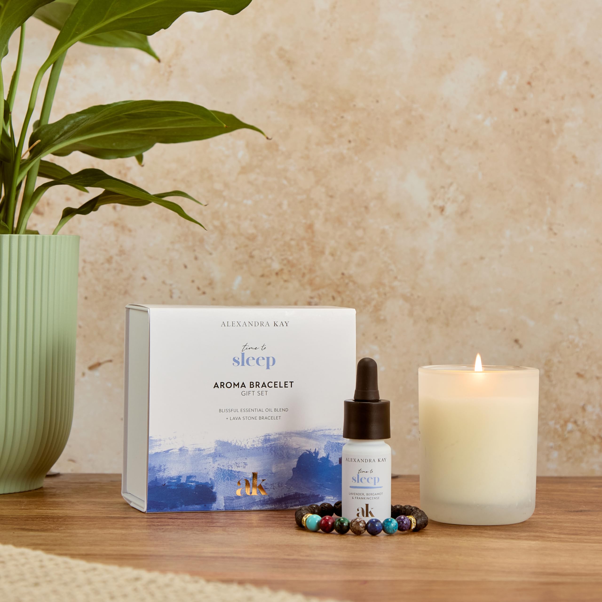 Green People Alexandra Kay Time to Sleep Aroma Bracelet Gift Set - Relaxing Essential Oil Blend & Lava Stone Bracelet - Image 2