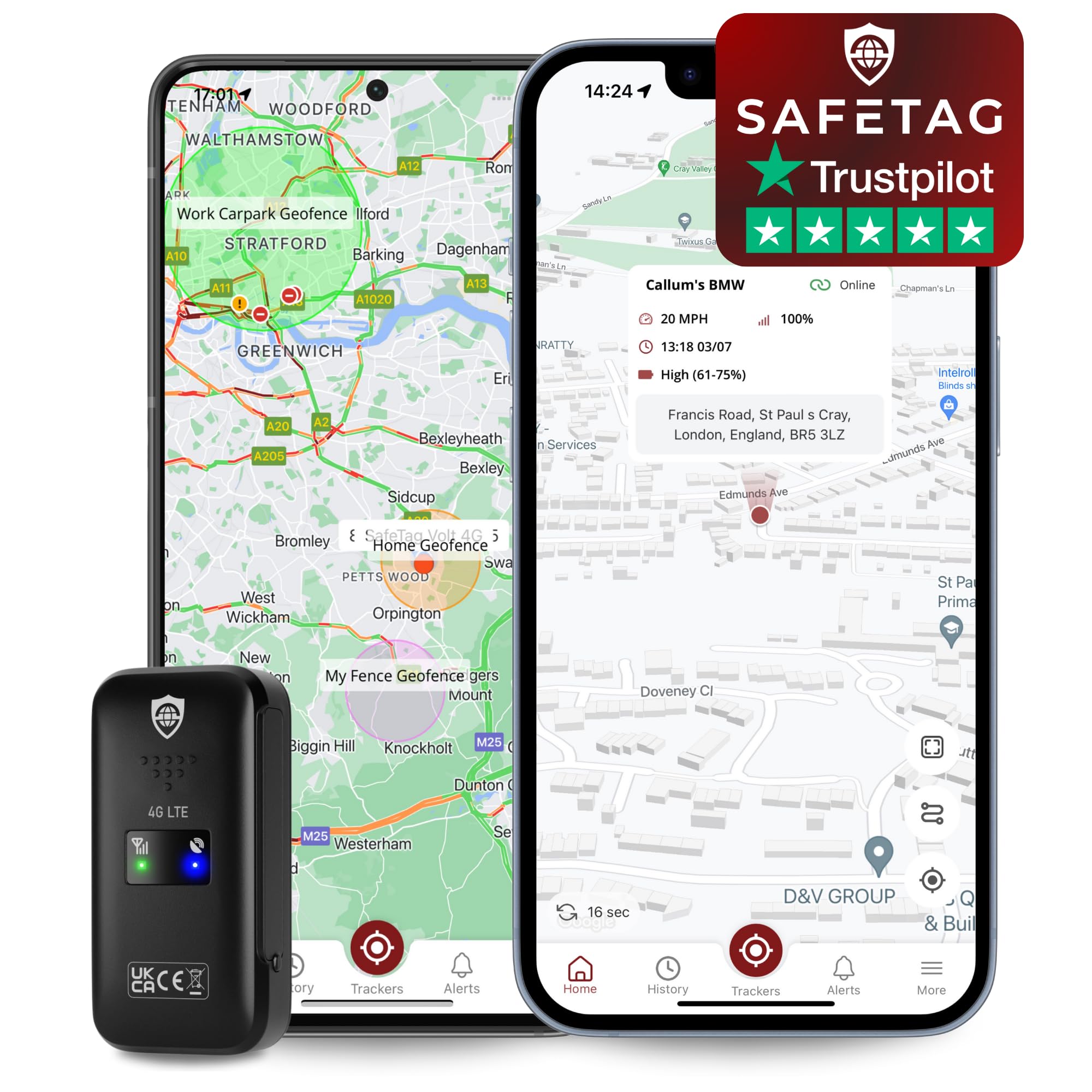 Mini 4G - 4G LTE Rechargeable Mini GPS Tracker, Car, Van, Motorbike etc. 34-205 Countries, Real Time Tracking and Notifications, 7 Day Free Trial - Sim Included, 12 Month Warranty (4G)