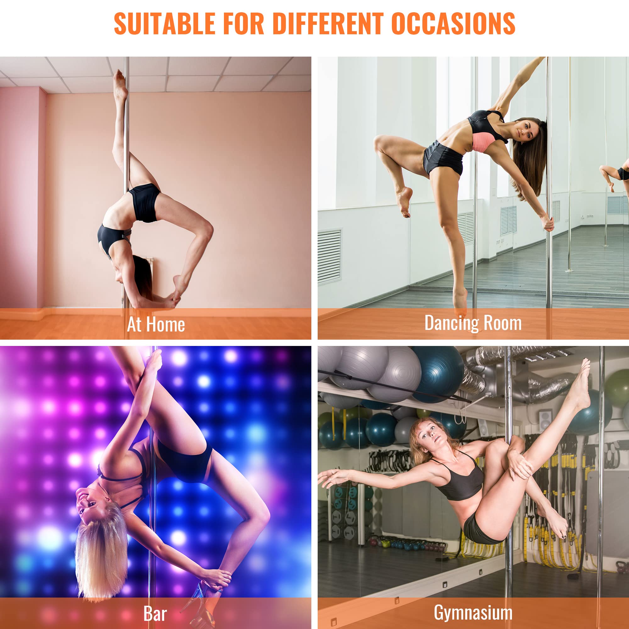 LIFERUN Barra da Pole Dance 45 mm, Altezza Regolabile 221-274 cm, Statica e Girevole, Fino a 200 kg