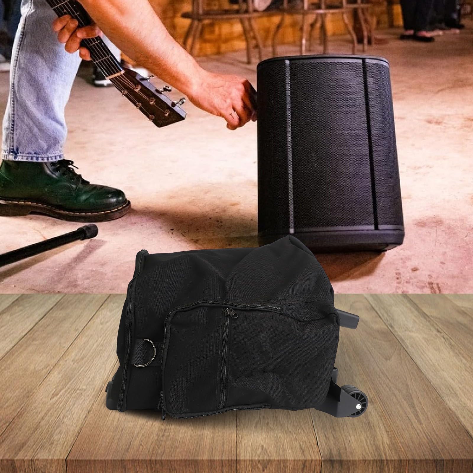 Custodia per altoparlanti in nylon nero per Bose S1 Pro/S1 Pro+, asta retrattile, ruote lisce e scomparti per accessori multitasche, 31 x 27,5 x 45 cm