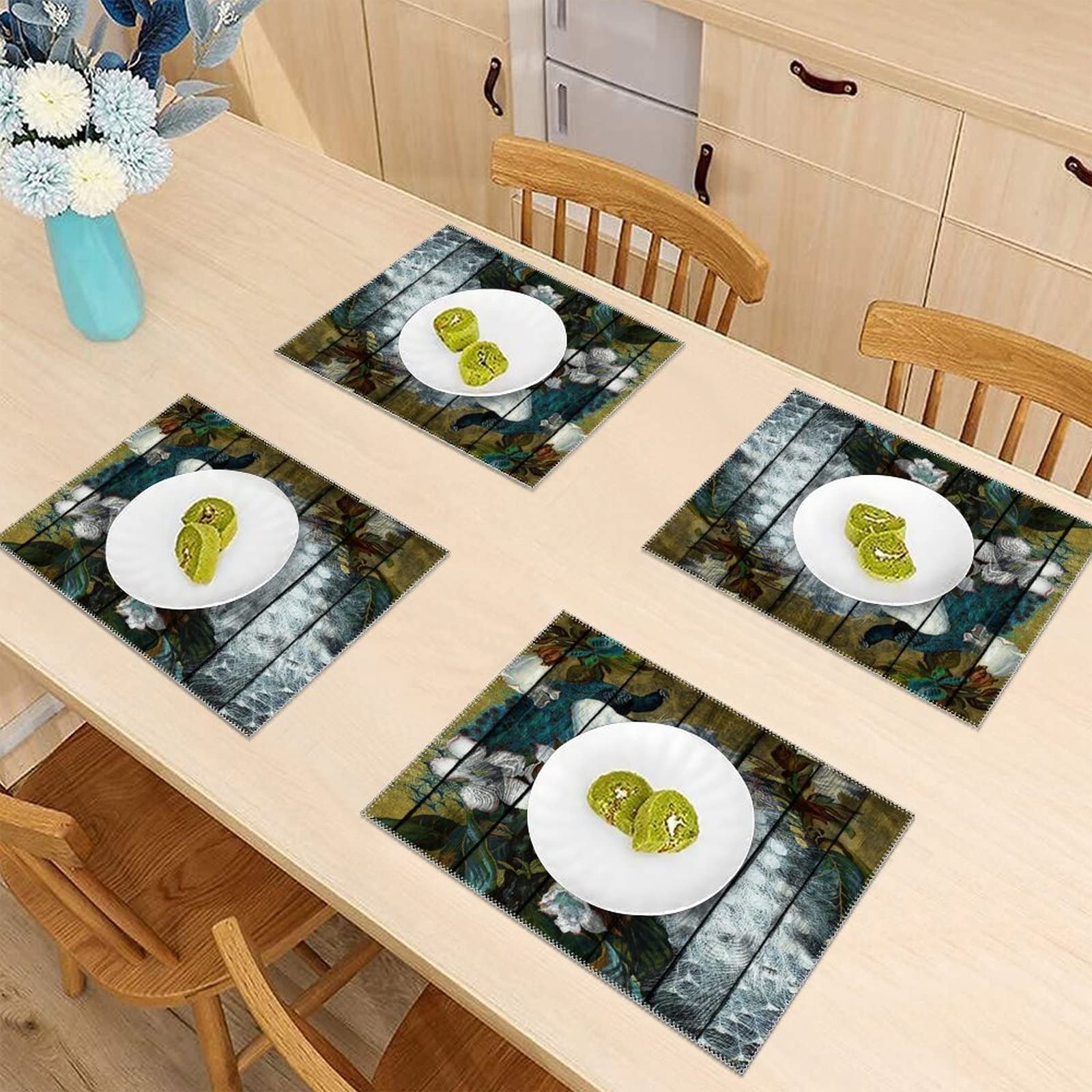 Manteles Individuales De PVC Para Mesas De Comedor, Juego De 4 Manteles Individuales Para Mesa De Cocina, Ramo Floral De Rosas Pastorales En Jarrón, Mantel Individual Impermeable Lavable Para