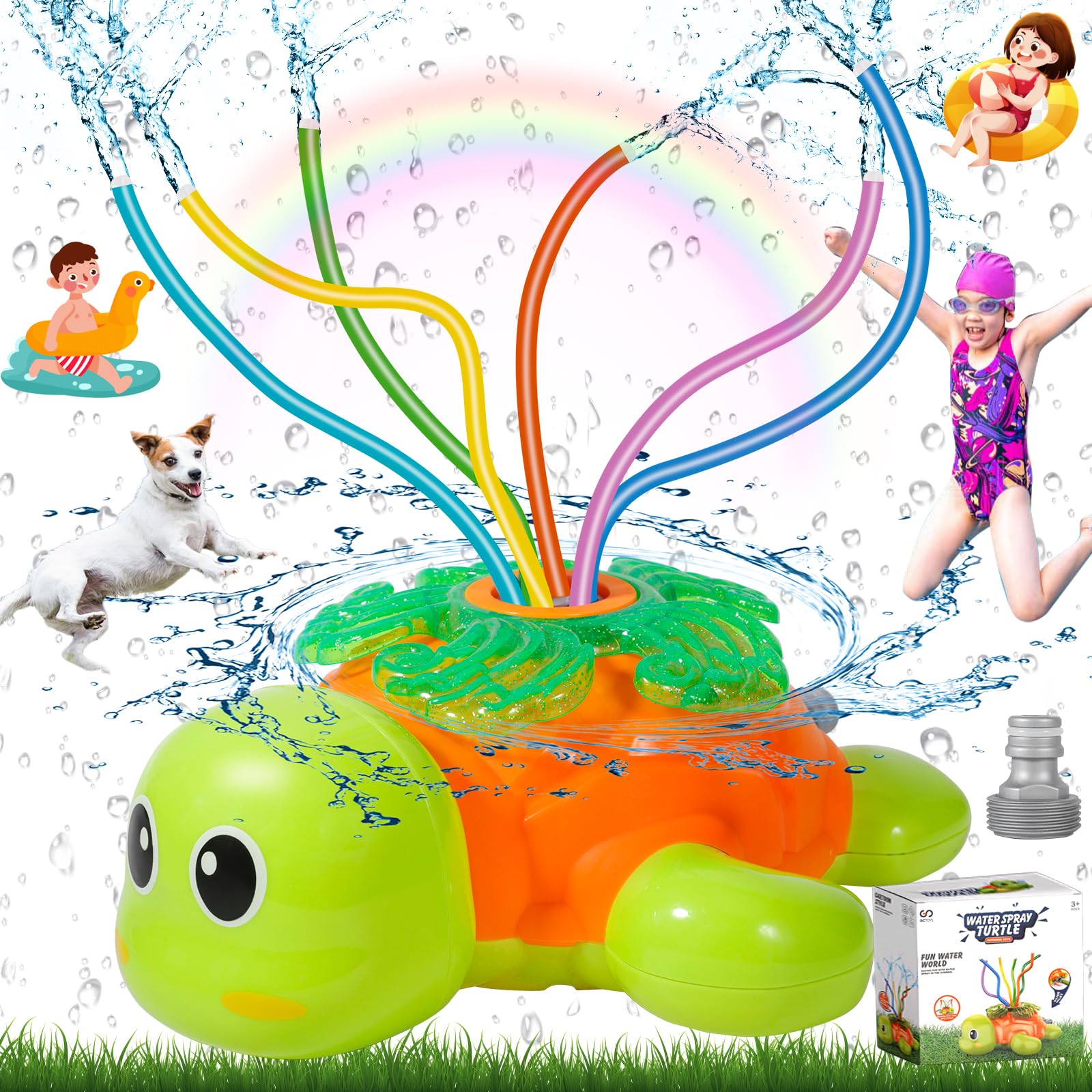 Amzeeniu Juegos de Agua para niños Exterior,Tortugas Juguetes Exterior para niños Jardin,aspersor de Agua para niños,Aspersor con rociador Giratorio,Juguetes de Verano para niños