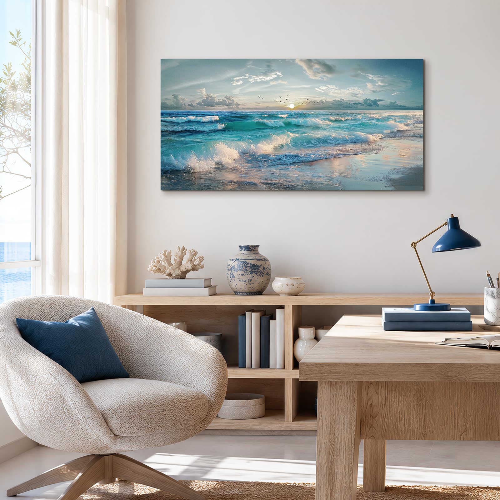 JHHUAMO Cuadros Decorativos Natural Playa para Salon Dormitorio 59x119 cm | Paisaje Costero, Artesanía Exquisita, Impresión Alta Definición, Fácil de Colgar, Apto Múltiples Espacios