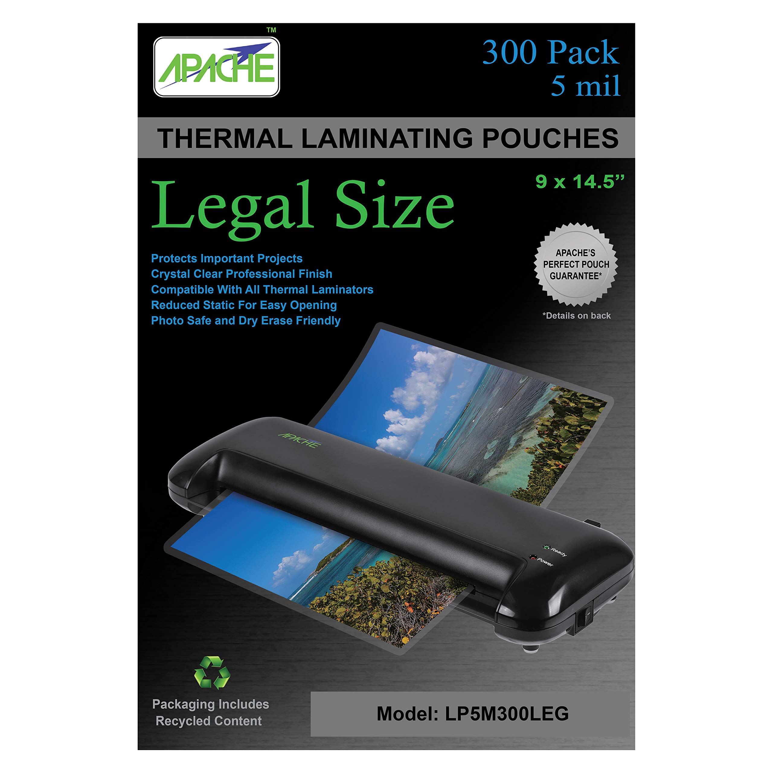 Photo 1 of Apache Laminating Pouches, 5 mil, Legal Size, 300 Pack 5mil 8.5x14" Legal 300 Pack