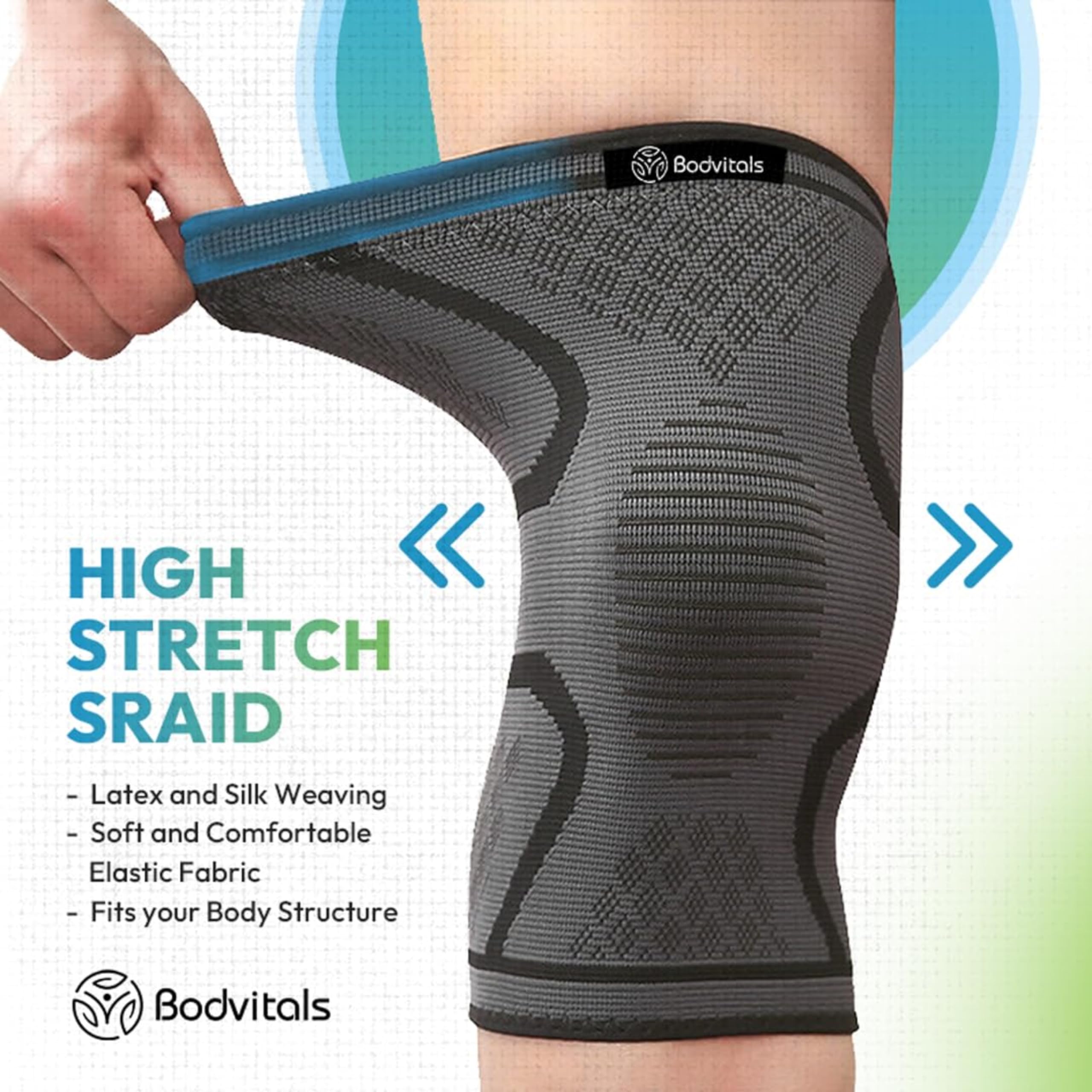 BODVITALS Knee Brace Compression Sleeve | Sports Knee Sleeve for Men and Women | Knee Brace for Running, Indoor & Outdoor Sports, Gym, Cycling, Football, Basketball and Weightlifting (Black, L)