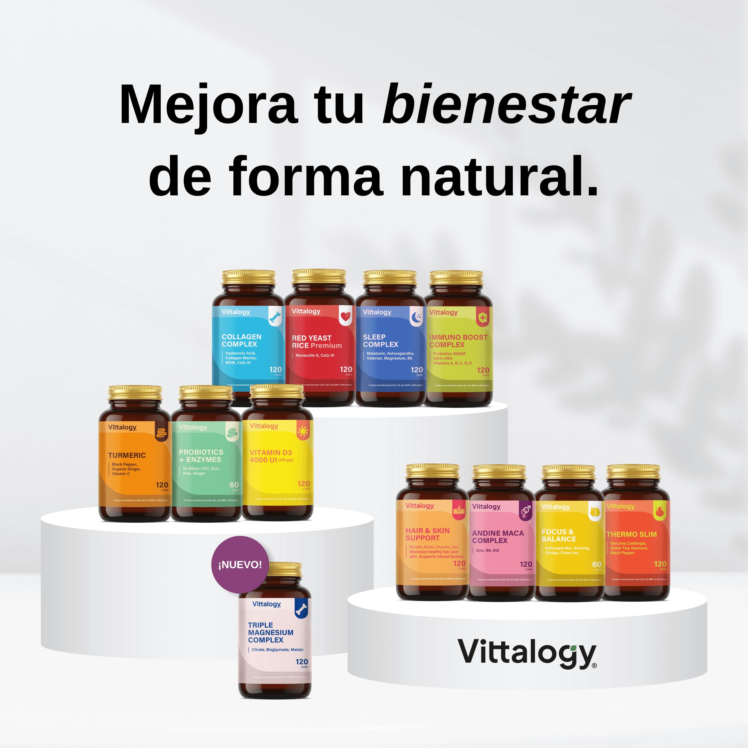 Collagen Complex Suplemento Natural de Colágeno Hidrolizado Marino con Ácido Hialurónico, Magnesio, Coenzima Q10 y Vitaminas A, B12, C y D. Colágeno para Articulaciones y Piel. 360 Cápsulas