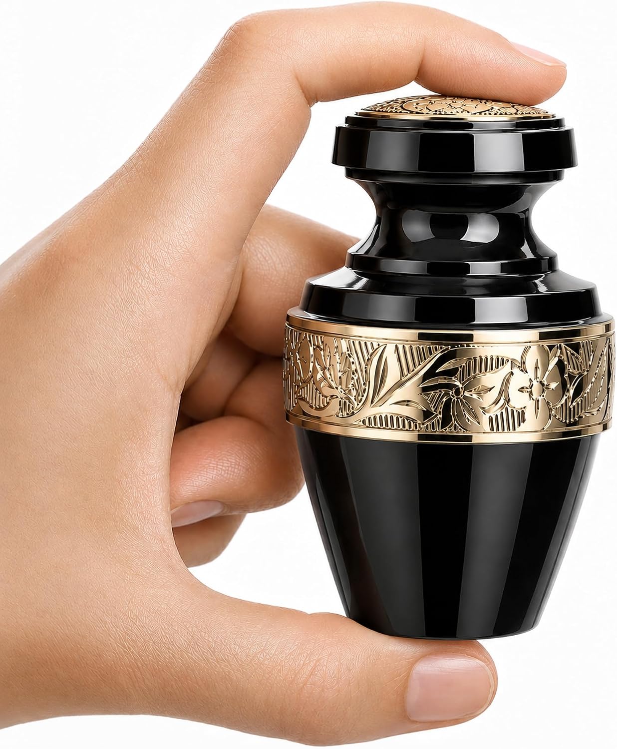 Classic Gloss Black Keepsake Urn for Ashes Adult Male – Small Keepsake Sharing Cremation Urns for Human Ashes – Memorial Funeral Urn for Men & Women, Home Display, or Burial