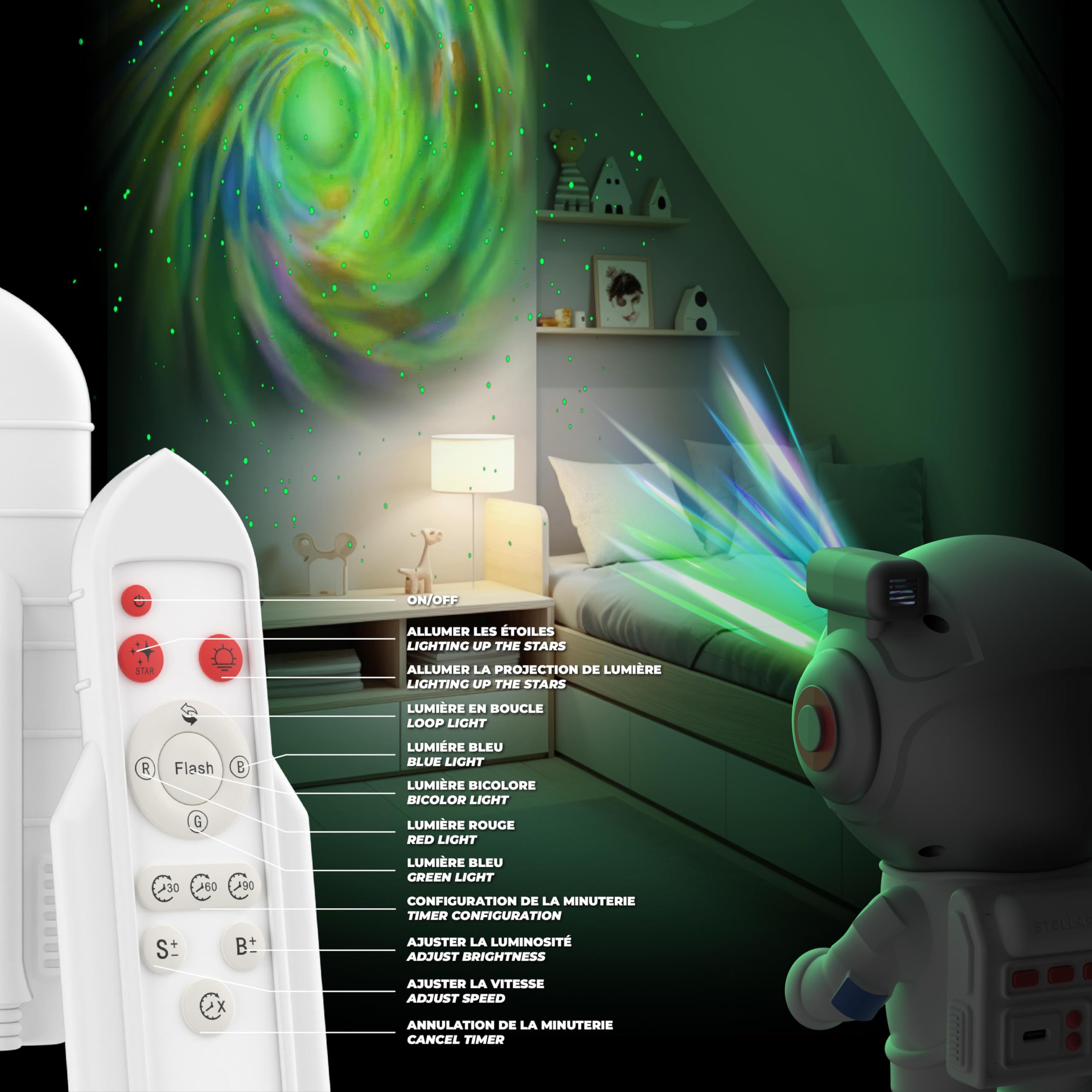 MOB STELLAR LIGHT - Proyector cielo estrellado - Lámpara Galaxia y luz nocturna relajante para techo - Ambiente Galaxia y Estrellas - Ideal para dormitorio y niño